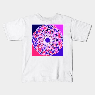 Square geometric ornament with repeated shapes in random bright neon colors Kids T-Shirt